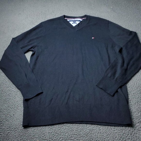 Tommy Hilfiger V Neck Sweater  Mens XL  Black Pullover - Picture 5 of 8